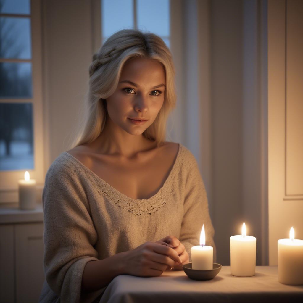 A stunning image of swedish beauty in soft candlelight.