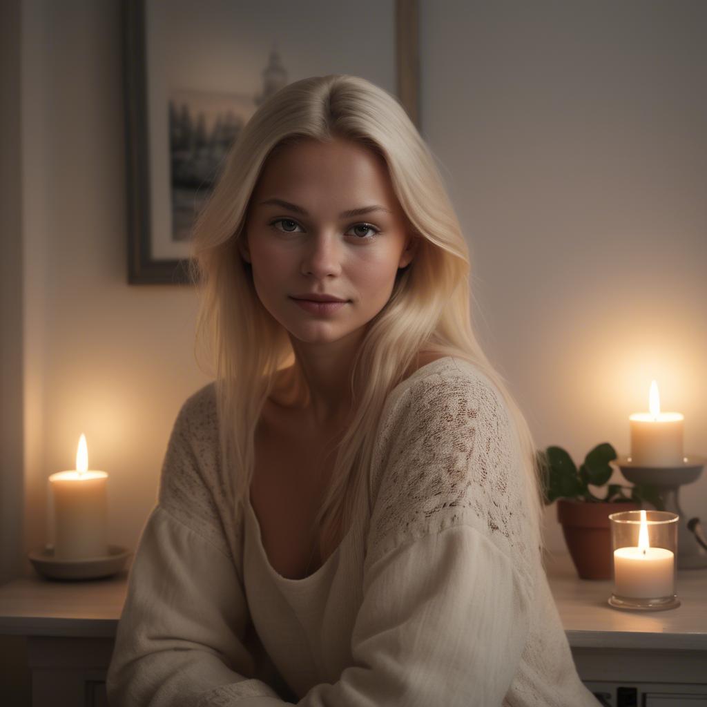 A stunning image of swedish beauty in soft candlelight.