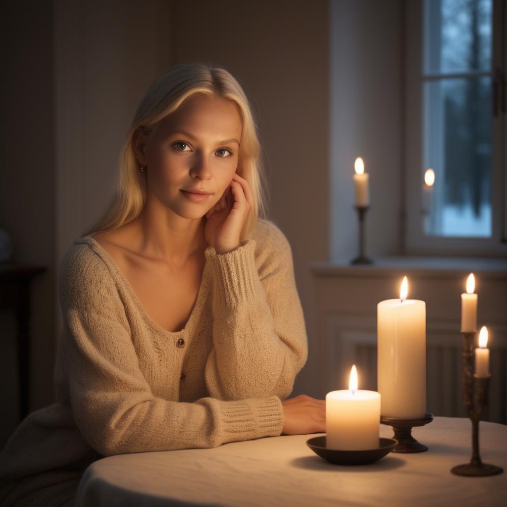 A stunning image of swedish beauty in soft candlelight.