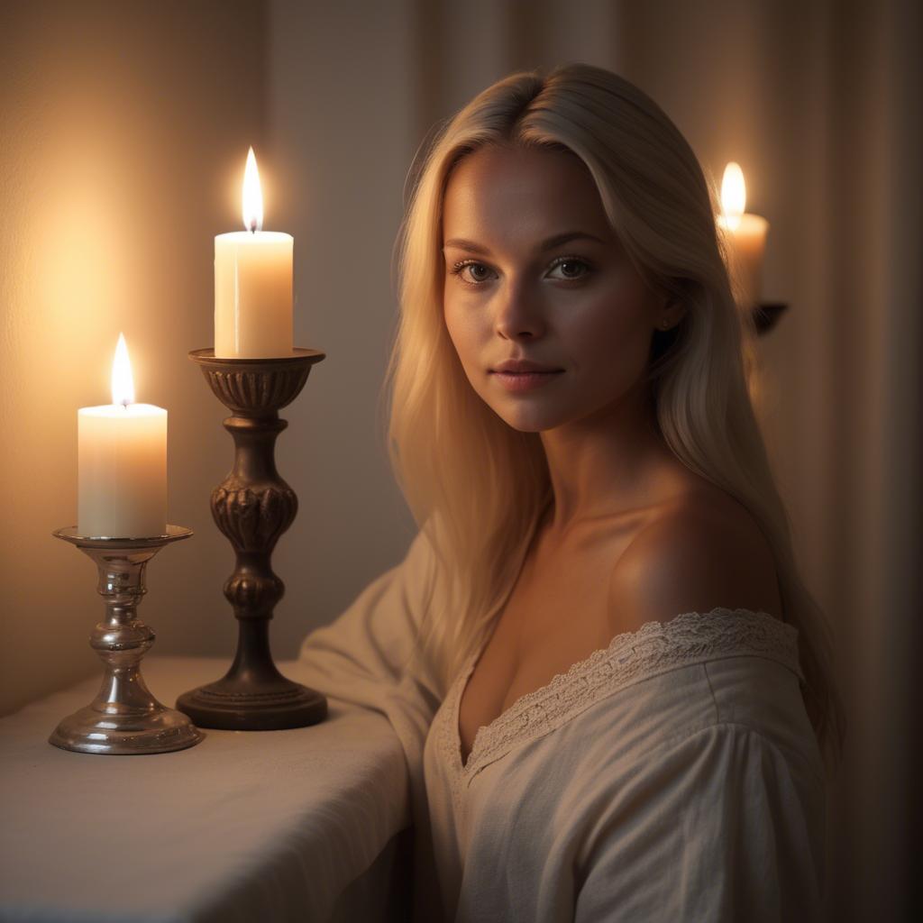 A stunning image of swedish beauty in soft candlelight.