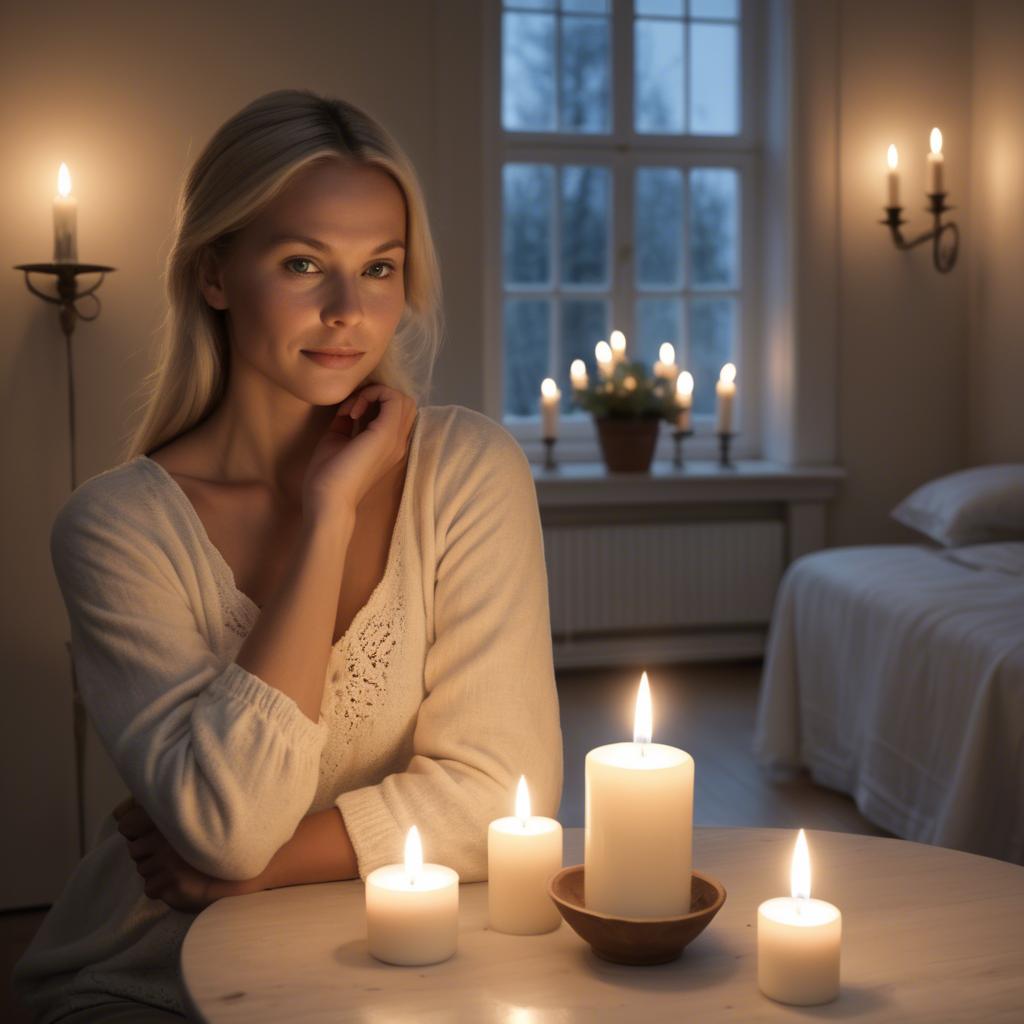 A stunning image of swedish beauty in soft candlelight.