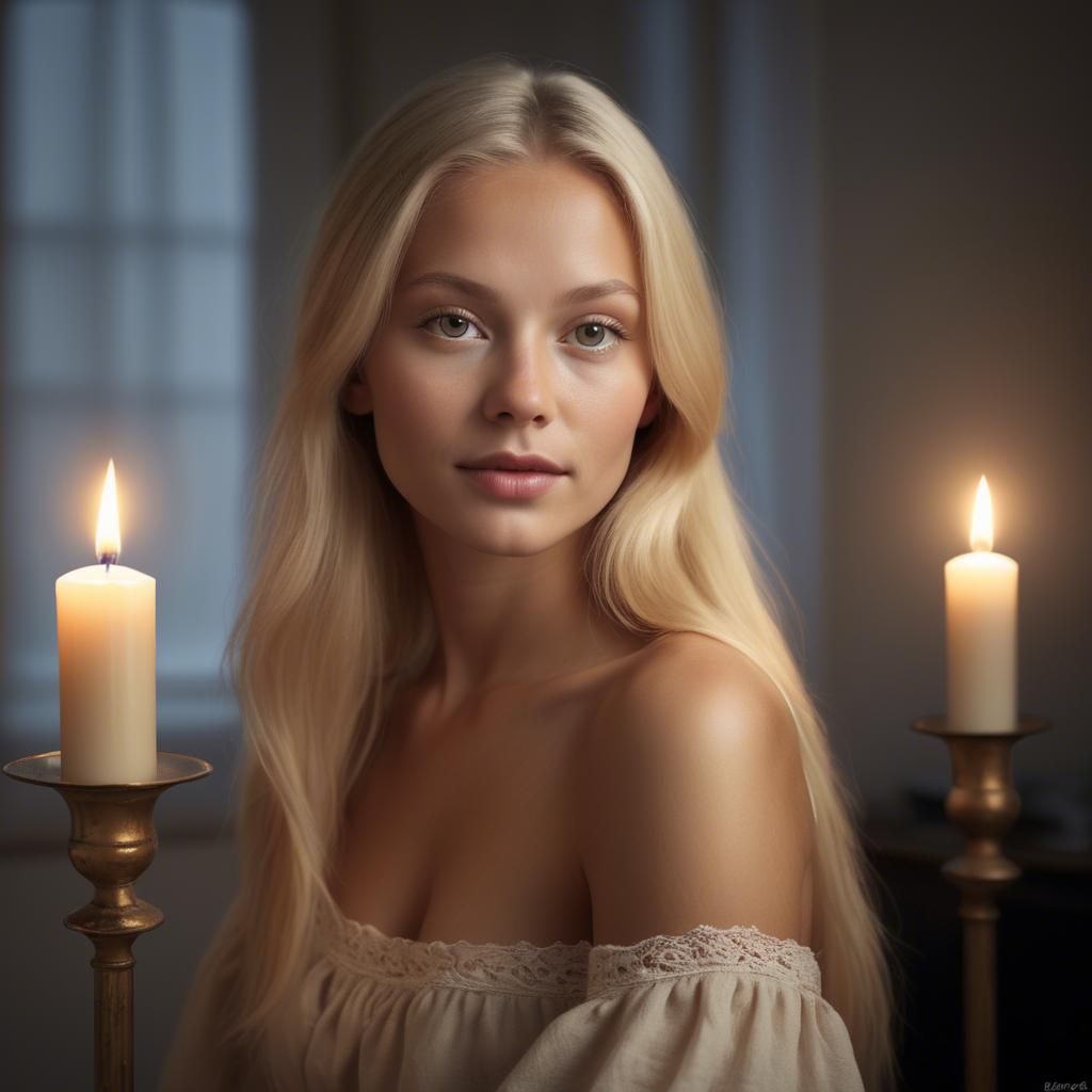 A stunning image of swedish beauty in soft candlelight.