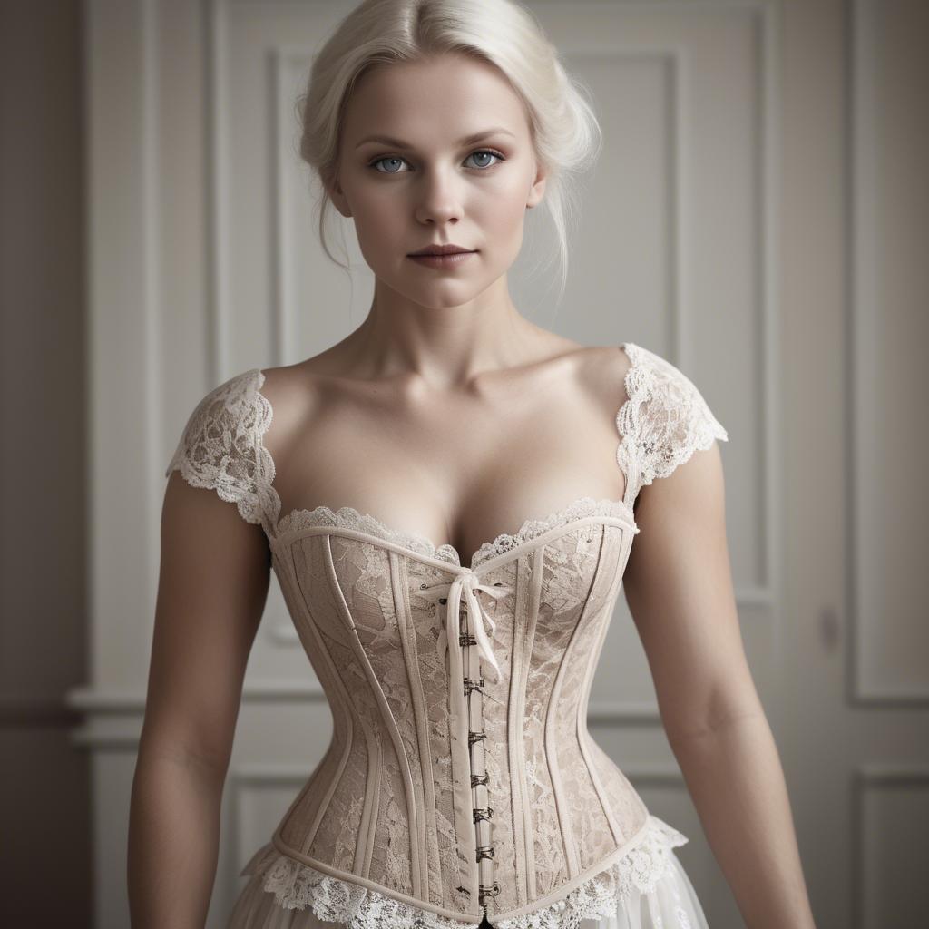 A stunning image of swedish elegance in a lace corset.