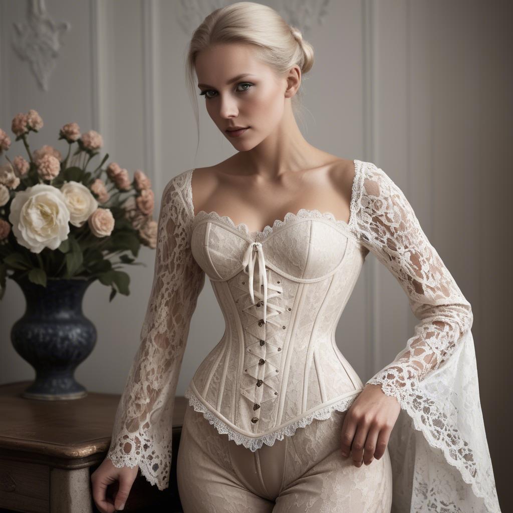 A stunning image of swedish elegance in a lace corset.