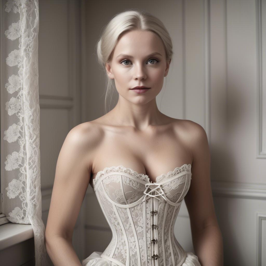 A stunning image of swedish elegance in a lace corset.