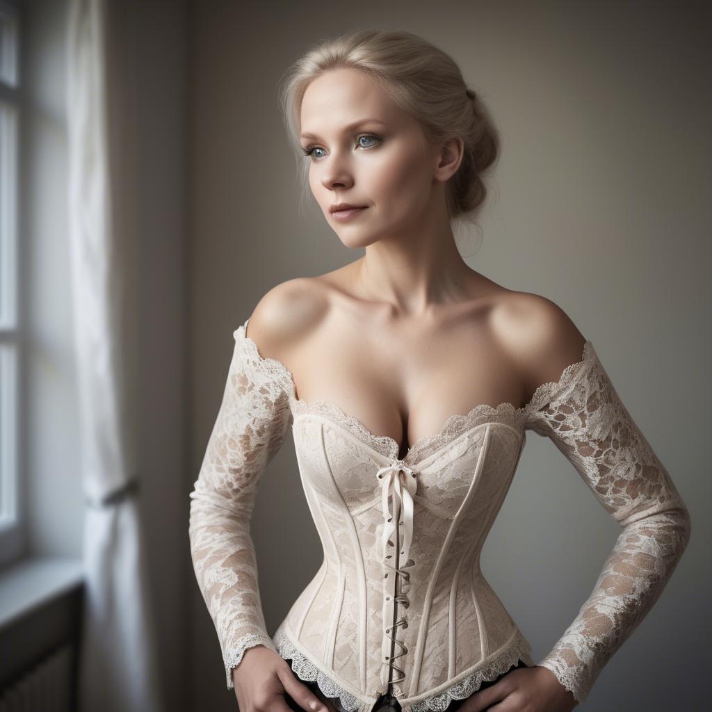 A stunning image of swedish elegance in a lace corset.