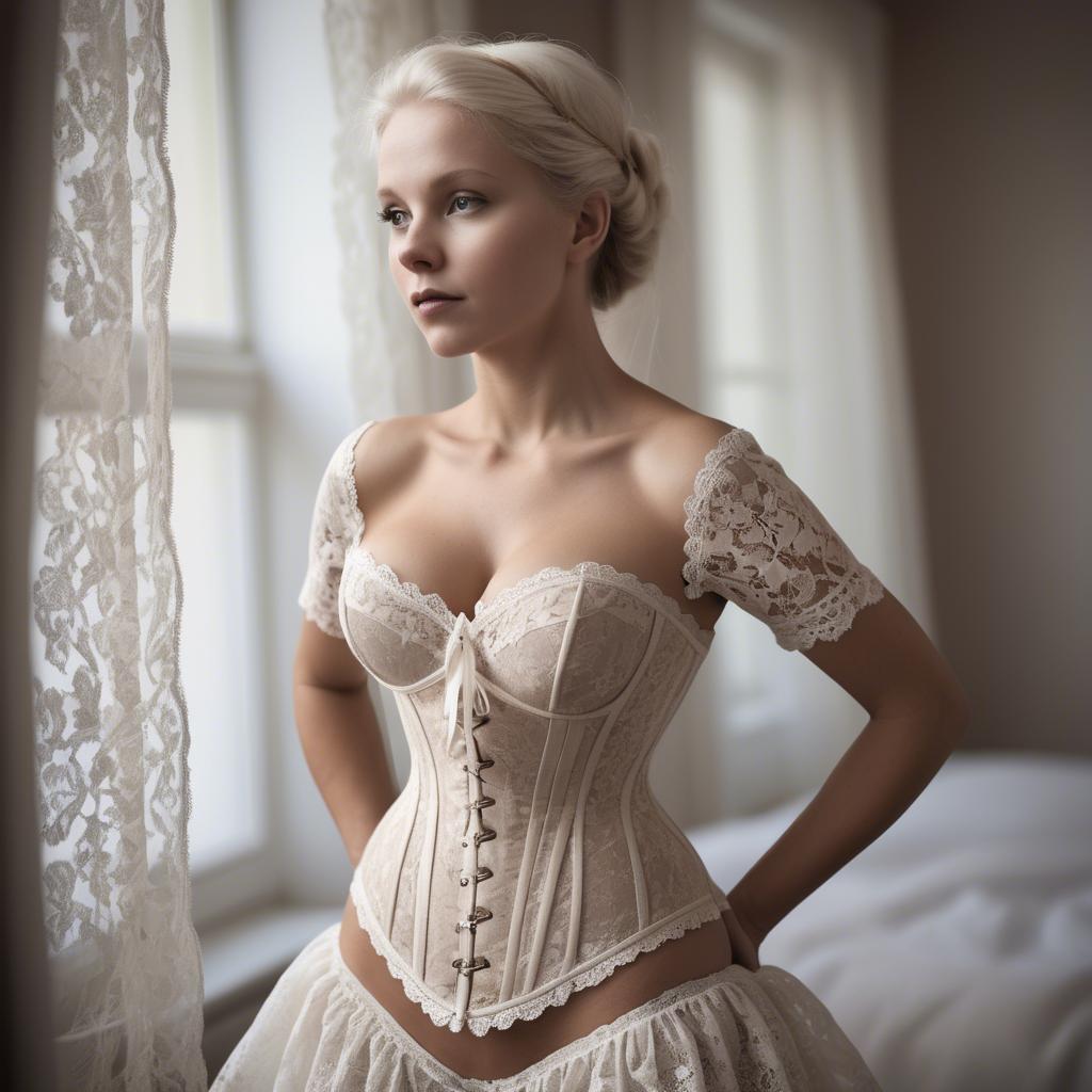A stunning image of swedish elegance in a lace corset.