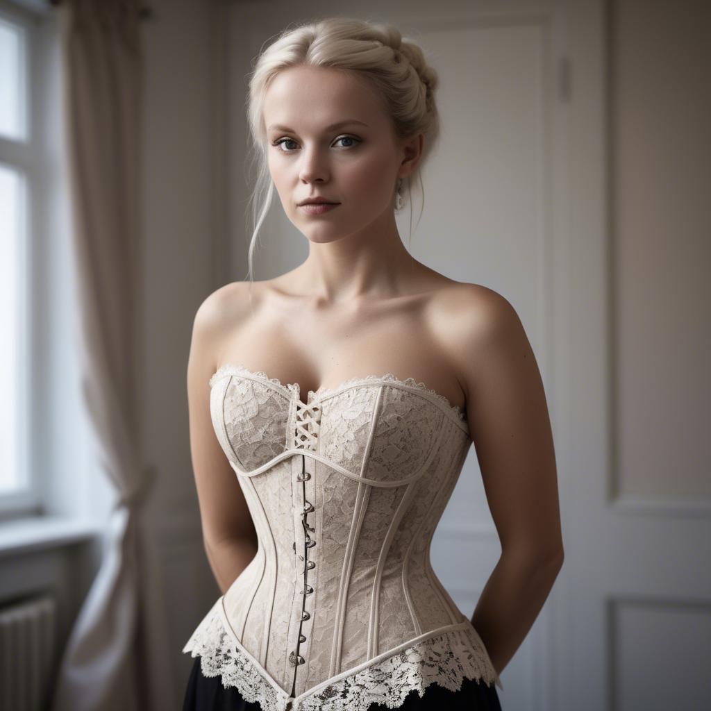 A stunning image of swedish elegance in a lace corset.