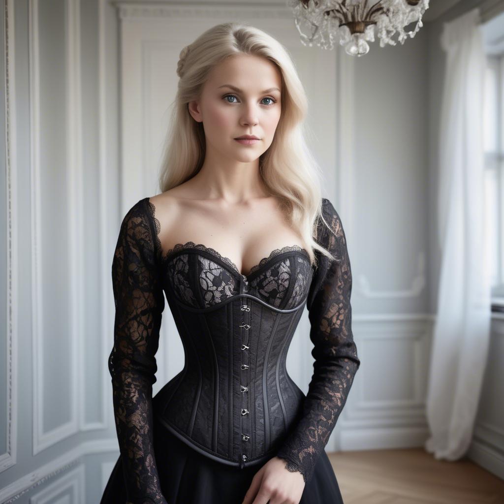 A stunning image of swedish elegance in a lace corset.
