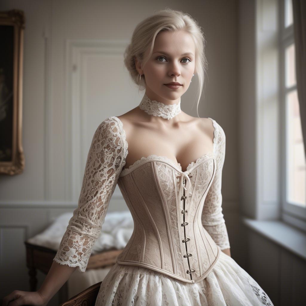 A stunning image of swedish elegance in a lace corset.