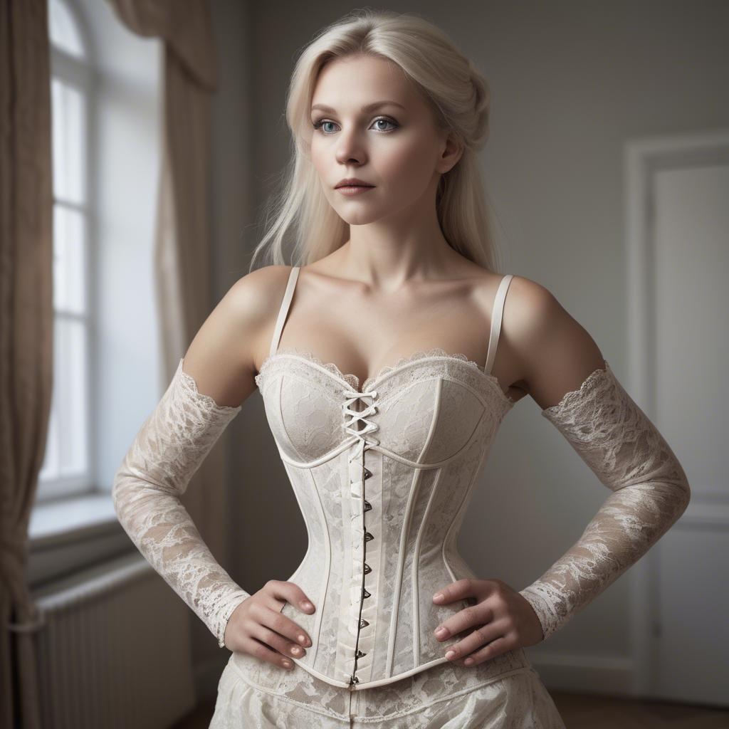 A stunning image of swedish elegance in a lace corset.