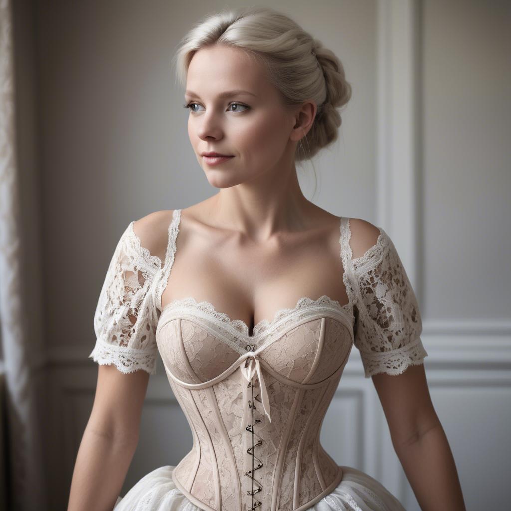 A stunning image of swedish elegance in a lace corset.