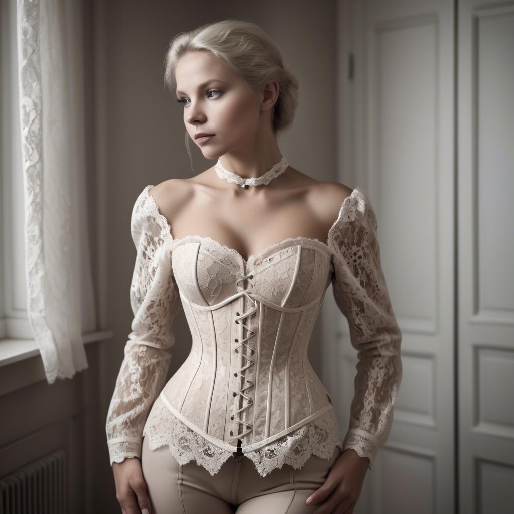 A stunning image of swedish elegance in a lace corset.