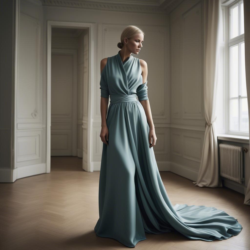 A stunning image of swedish glamour in flowing fabrics.