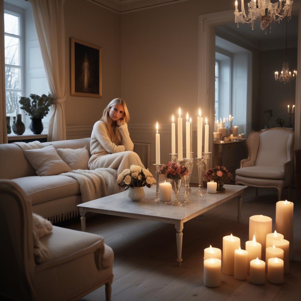 A stunning image of swedish glamour in warm candlelight.
