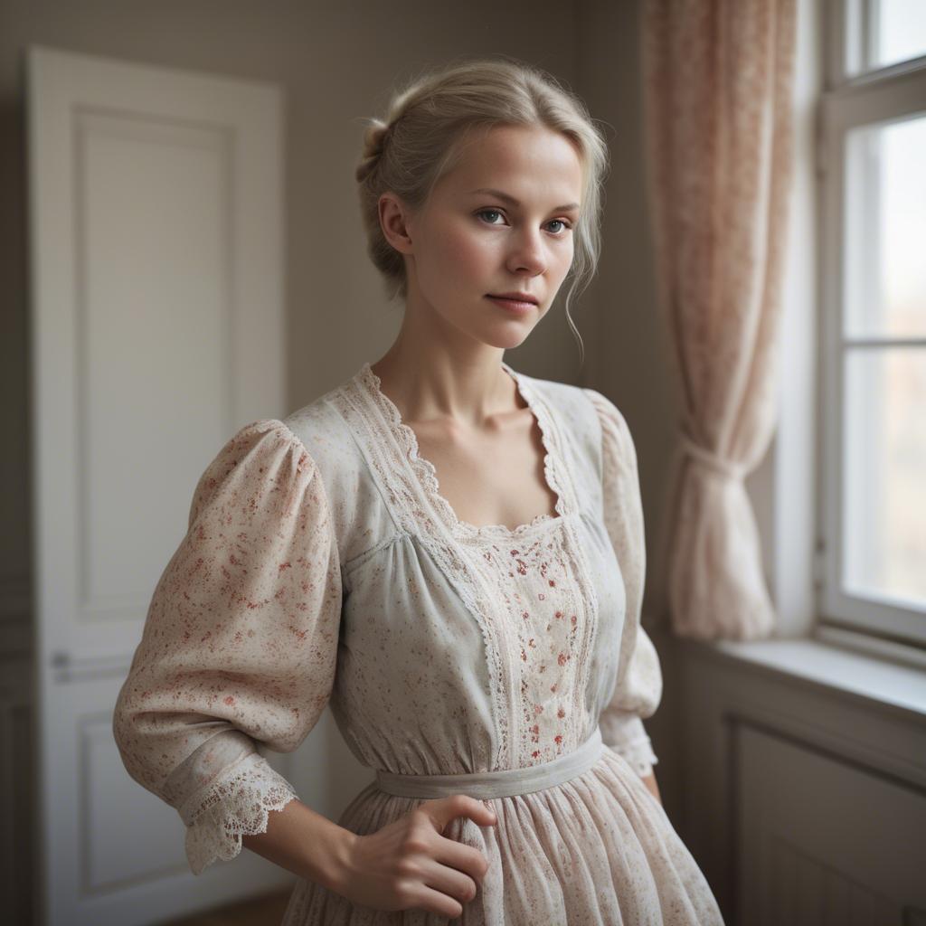 A stunning image of swedish woman in delicate romantic fabrics.