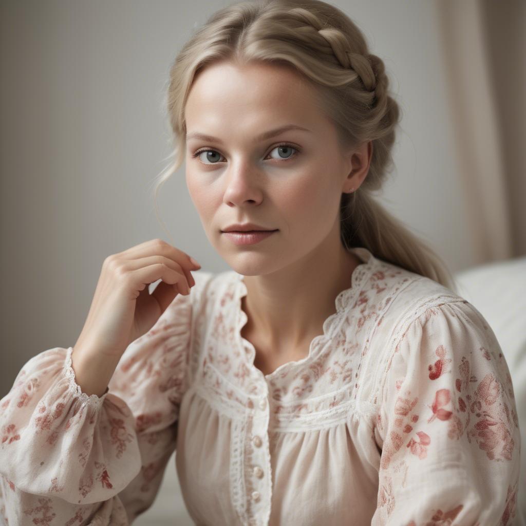 A stunning image of swedish woman in delicate romantic fabrics.