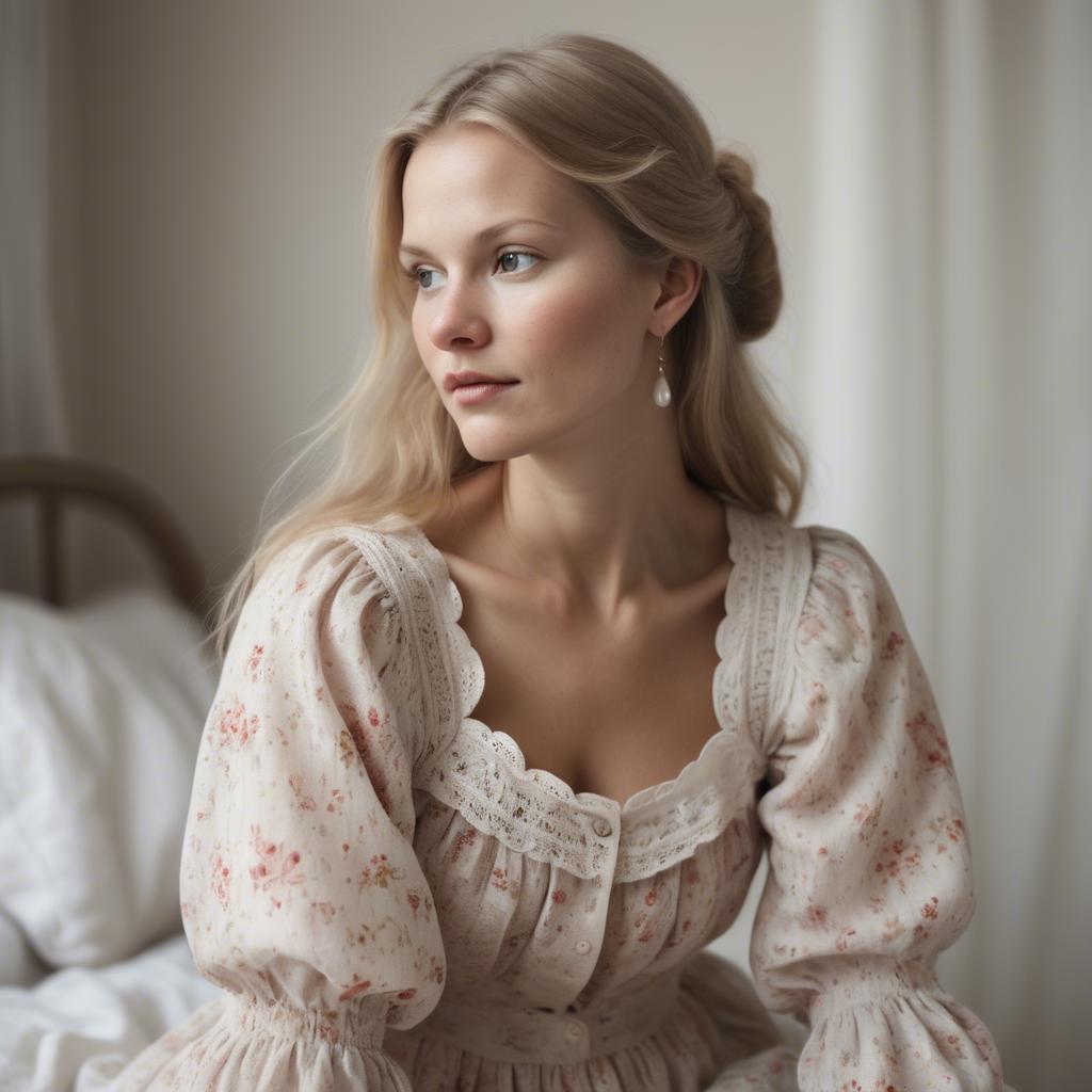 A stunning image of swedish woman in delicate romantic fabrics.