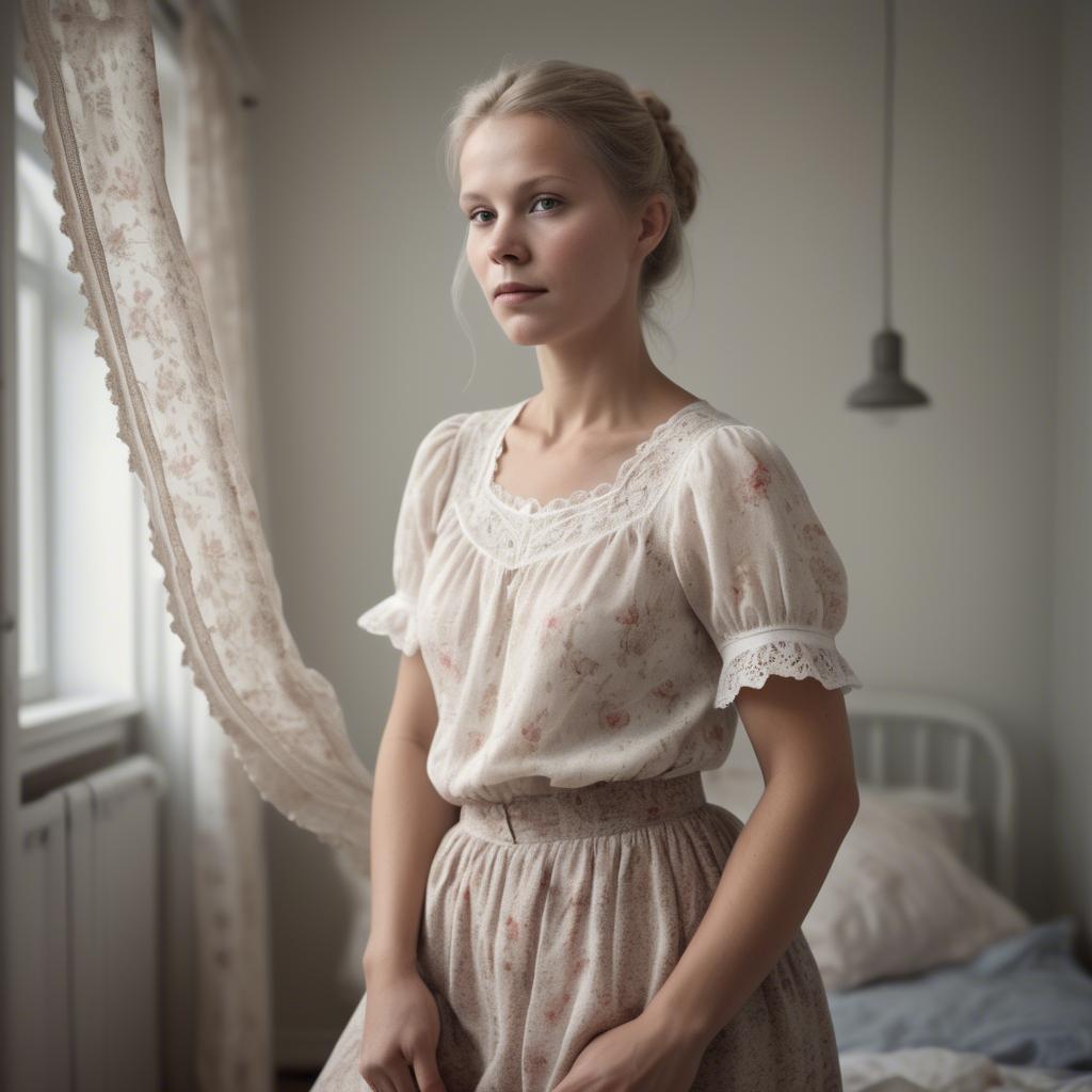 A stunning image of swedish woman in delicate romantic fabrics.
