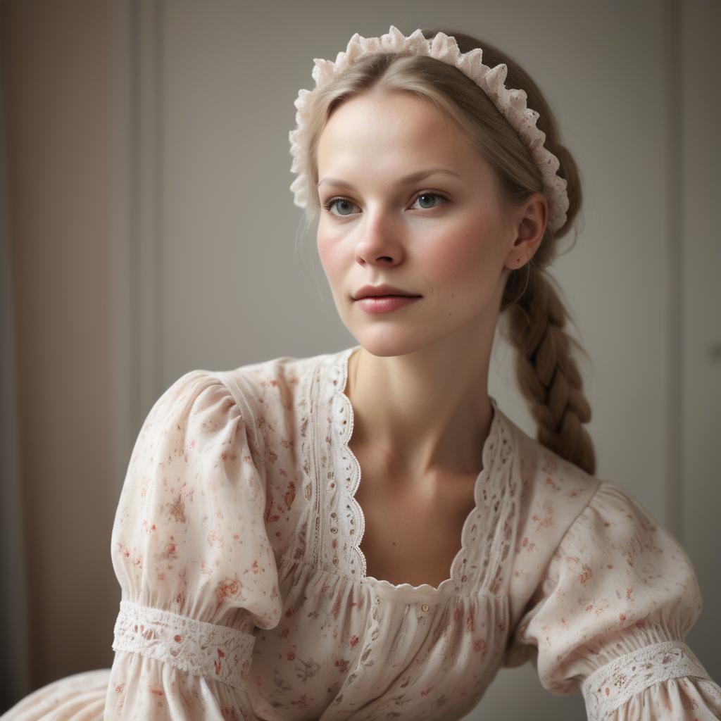 A stunning image of swedish woman in delicate romantic fabrics.
