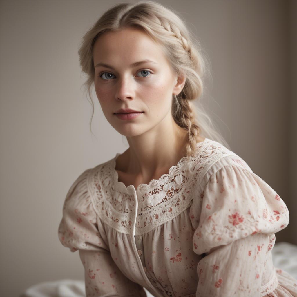 A stunning image of swedish woman in delicate romantic fabrics.