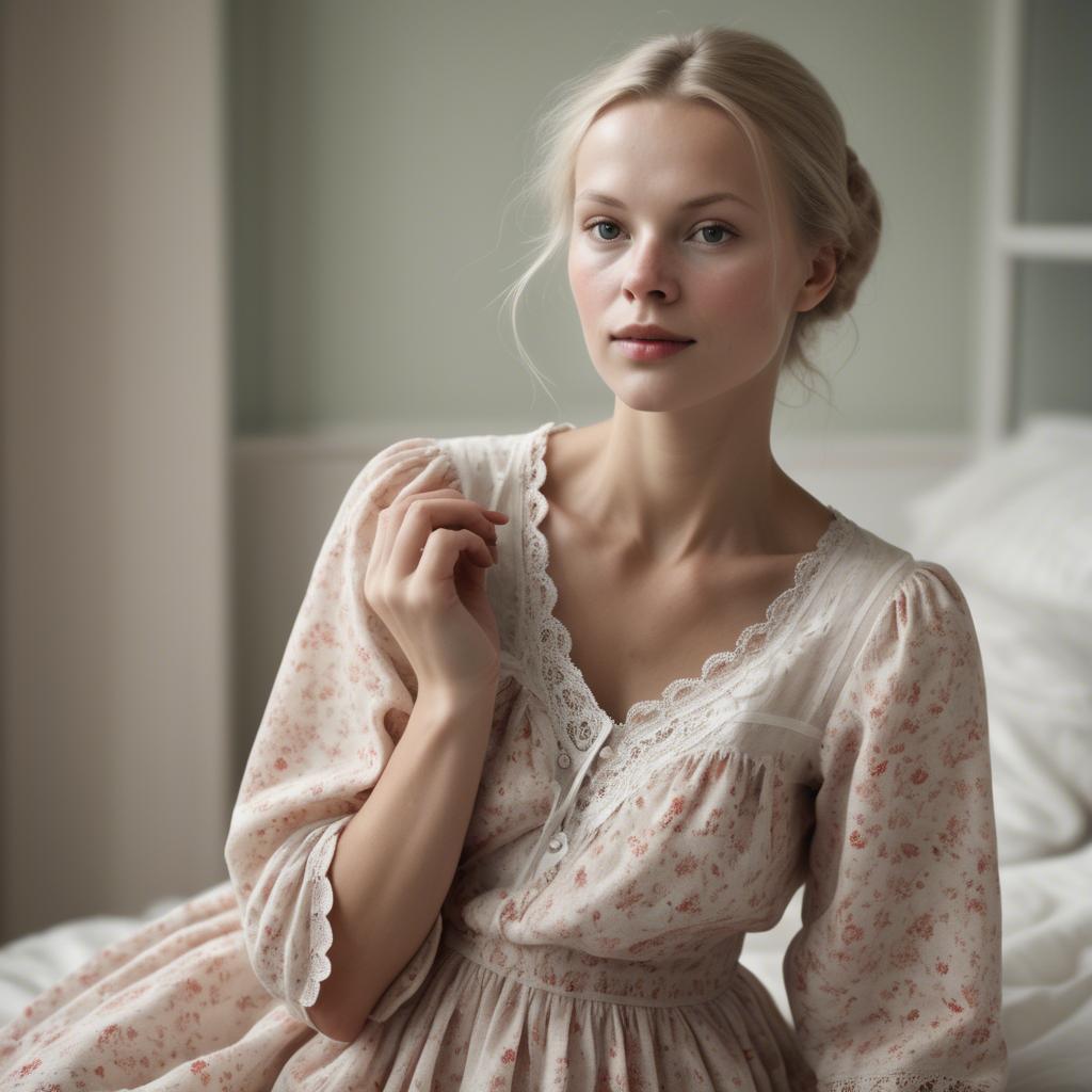 A stunning image of swedish woman in delicate romantic fabrics.