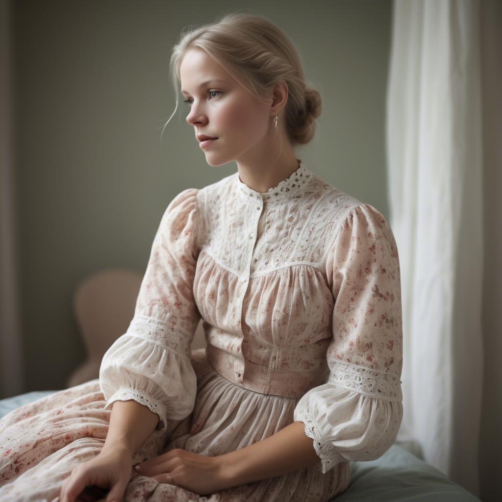 A stunning image of swedish woman in delicate romantic fabrics.