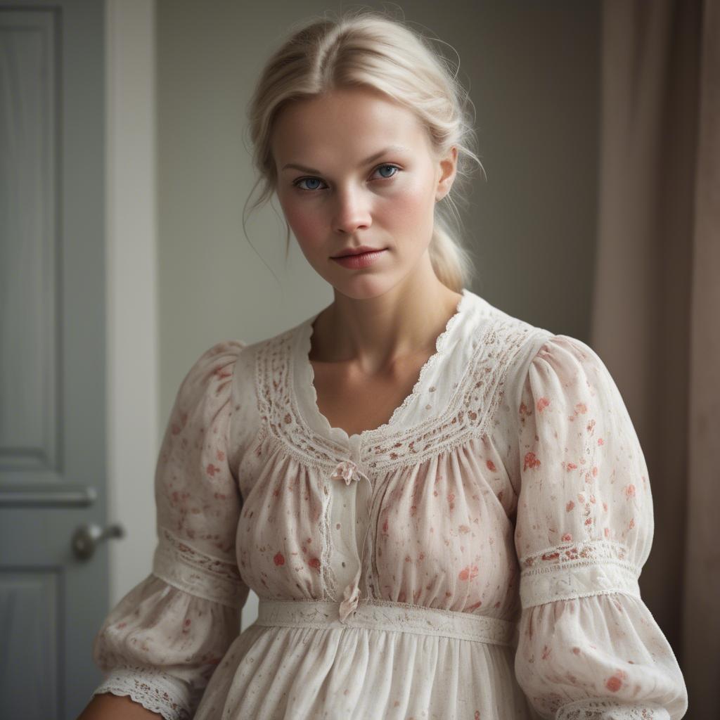 A stunning image of swedish woman in delicate romantic fabrics.