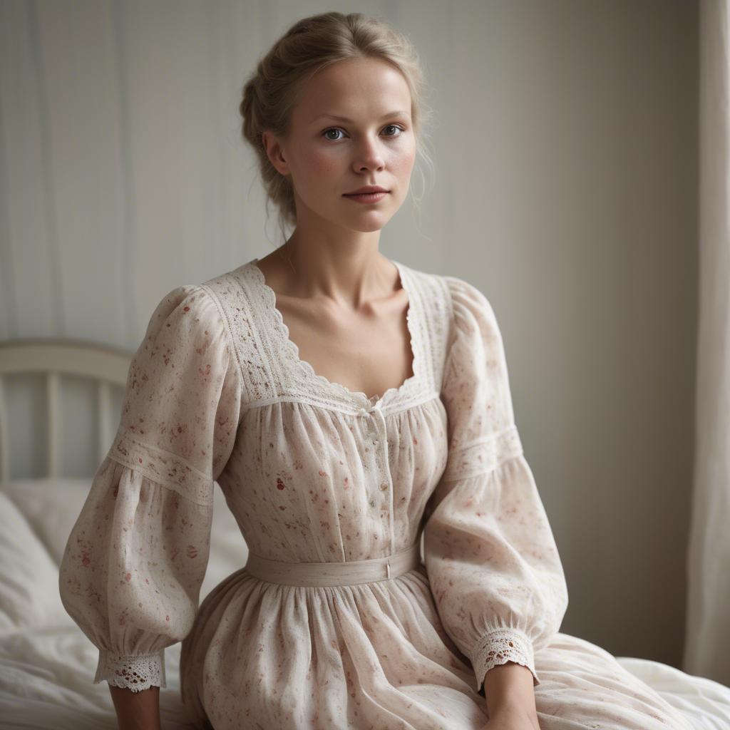 A stunning image of swedish woman in delicate romantic fabrics.