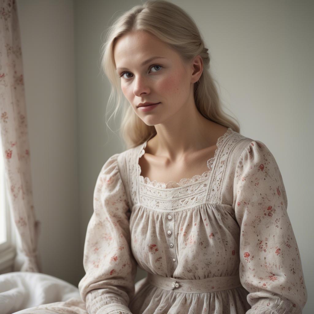 A stunning image of swedish woman in delicate romantic fabrics.