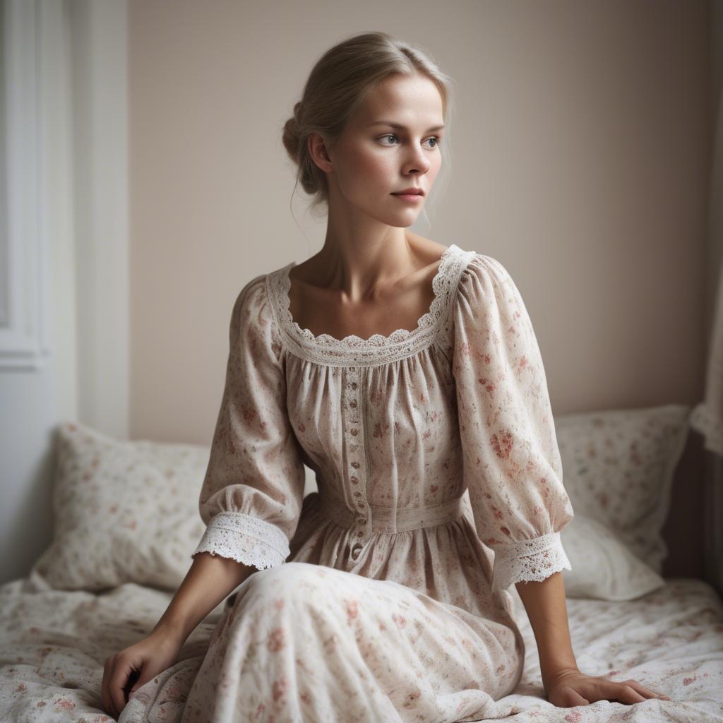 A stunning image of swedish woman in delicate romantic fabrics.