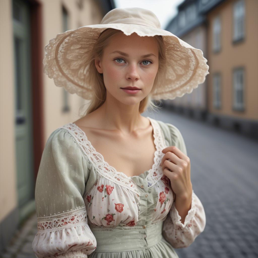 A stunning image of swedish woman in delicate romantic fabrics.