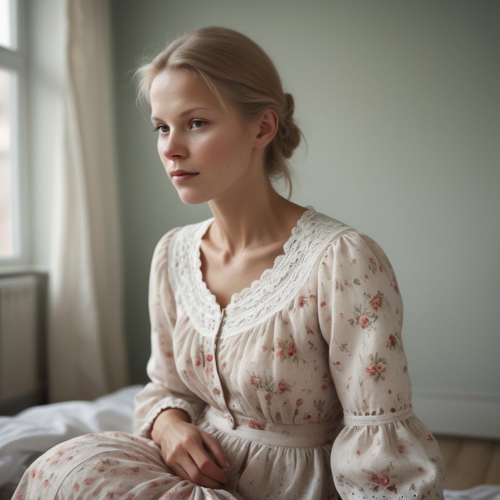 A stunning image of swedish woman in delicate romantic fabrics.