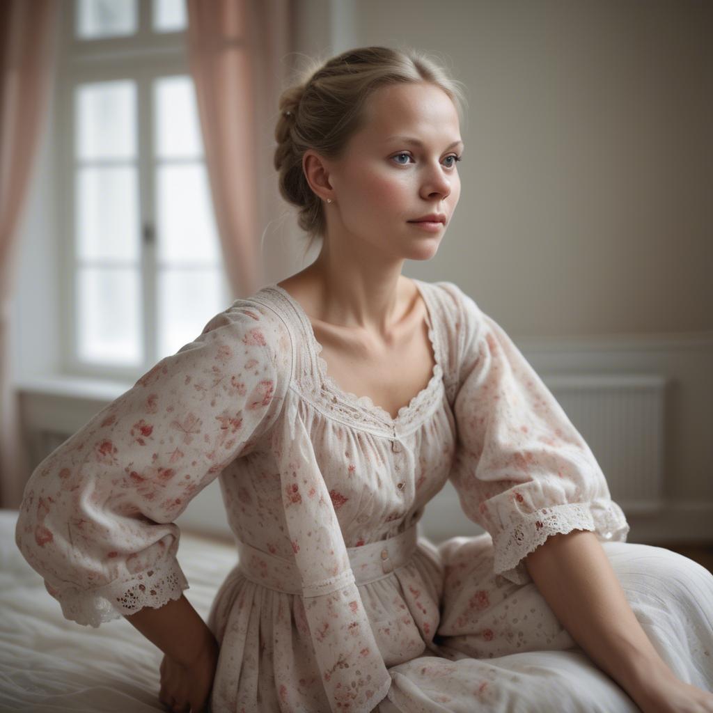 A stunning image of swedish woman in delicate romantic fabrics.