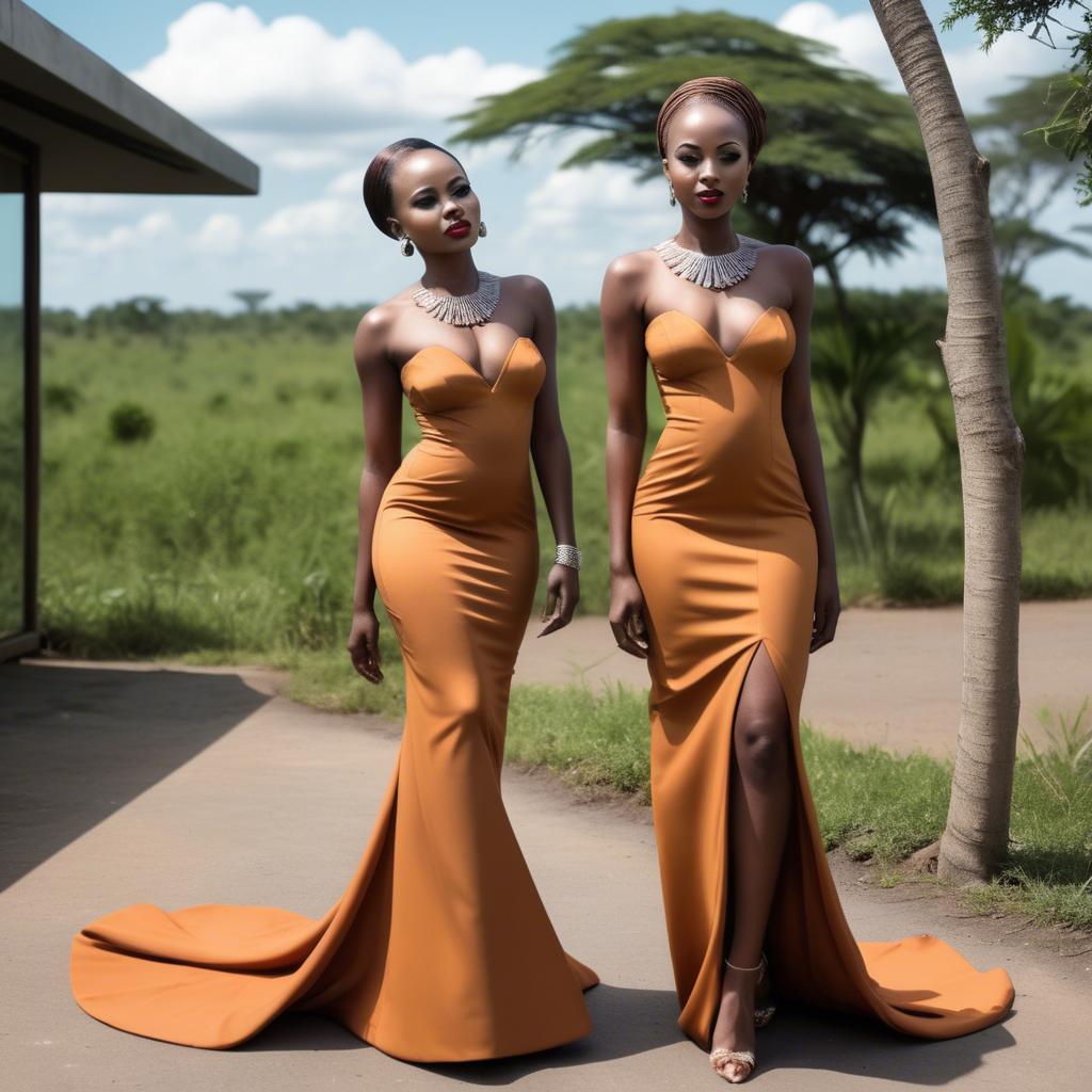A stunning image of tanzanian enchantress wearing a sleek modern gown reflecting a contemporary african look.