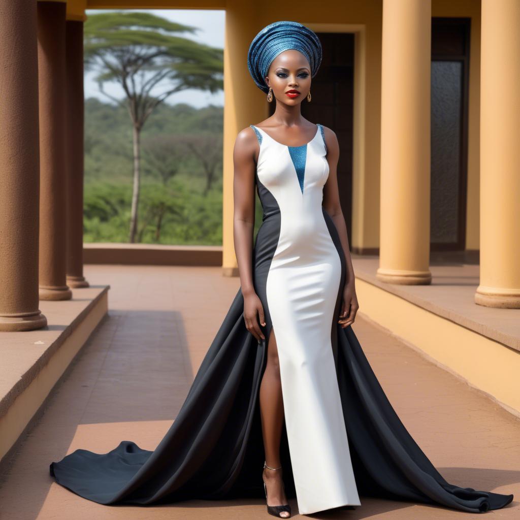 A stunning image of tanzanian enchantress wearing a sleek modern gown reflecting a contemporary african look.