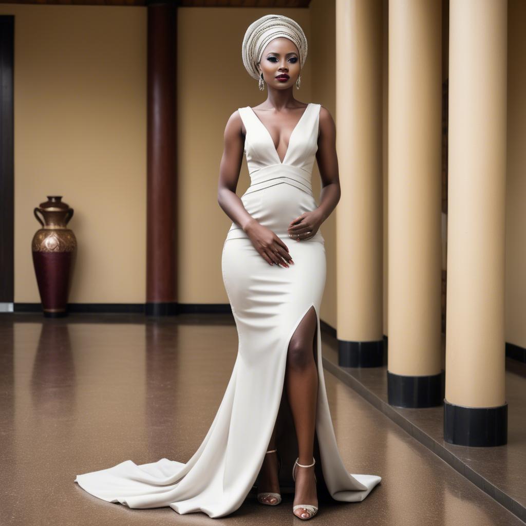 A stunning image of tanzanian enchantress wearing a sleek modern gown reflecting a contemporary african look.