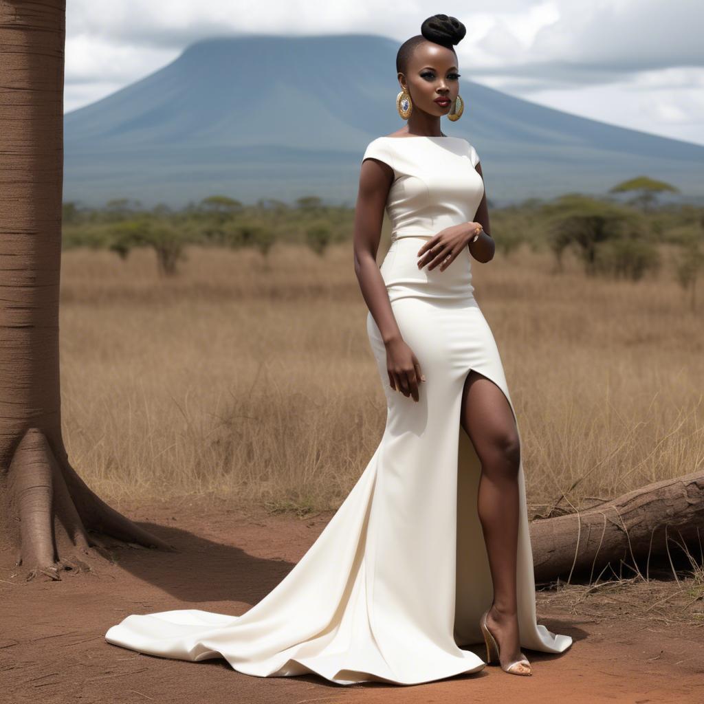 A stunning image of tanzanian enchantress wearing a sleek modern gown reflecting a contemporary african look.