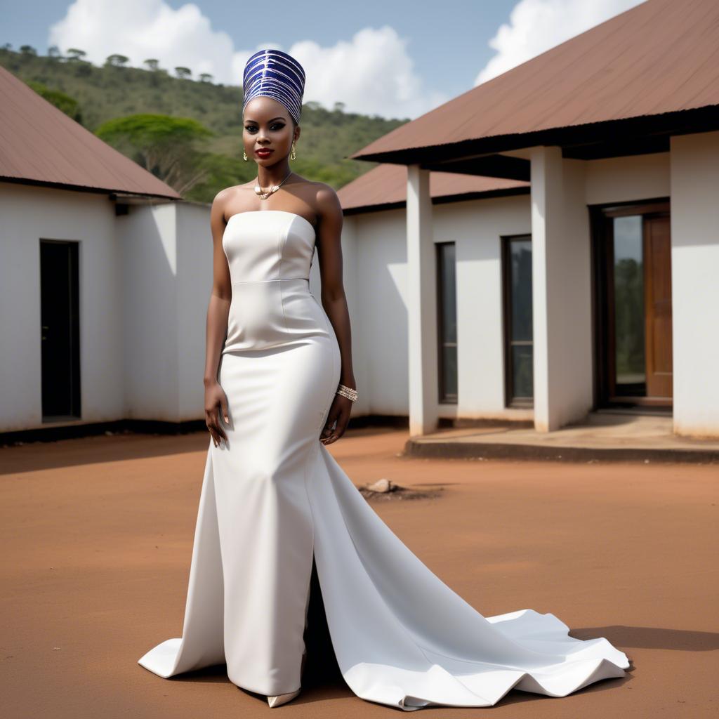 A stunning image of tanzanian enchantress wearing a sleek modern gown reflecting a contemporary african look.