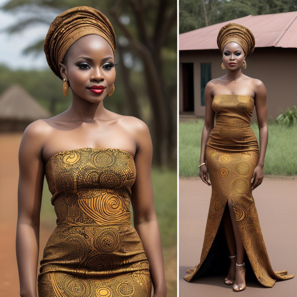 A stunning image of tanzanian enchantress wearing a sleek modern gown reflecting a contemporary african look.