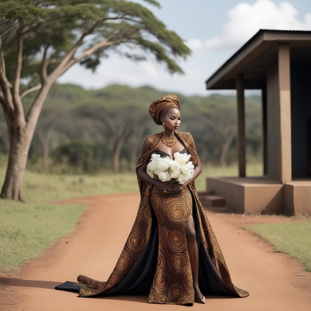 A stunning image of tanzanian enchantress wearing a sleek modern gown reflecting a contemporary african look.
