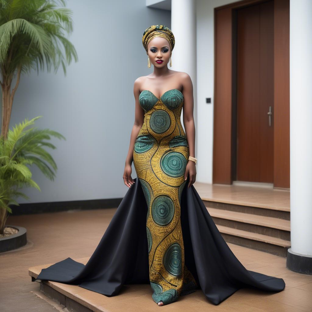 A stunning image of tanzanian enchantress wearing a sleek modern gown reflecting a contemporary african look.