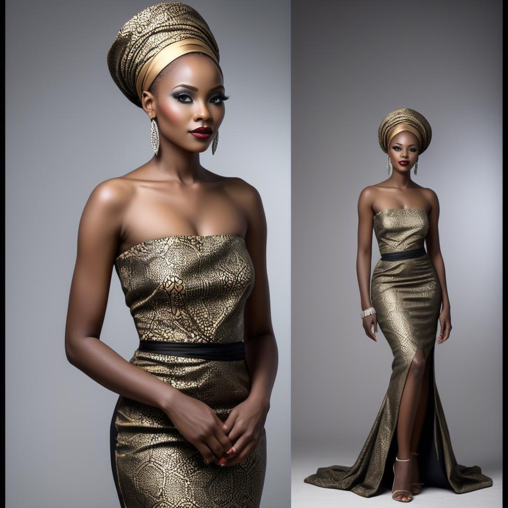 A stunning image of tanzanian enchantress wearing a sleek modern gown reflecting a contemporary african look.