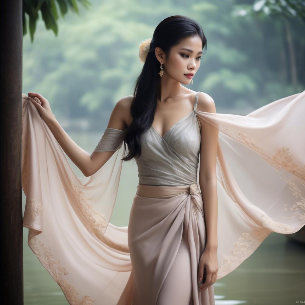 A stunning image of thai beauty in delicate flowing fabrics.