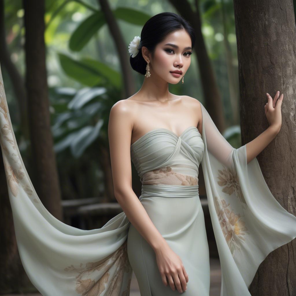 A stunning image of thai beauty in delicate flowing fabrics.
