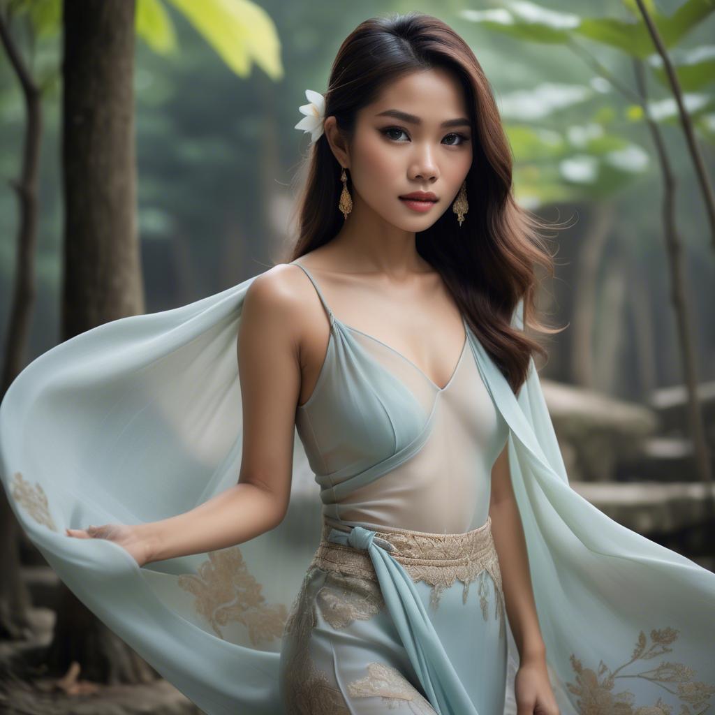 A stunning image of thai beauty in delicate flowing fabrics.