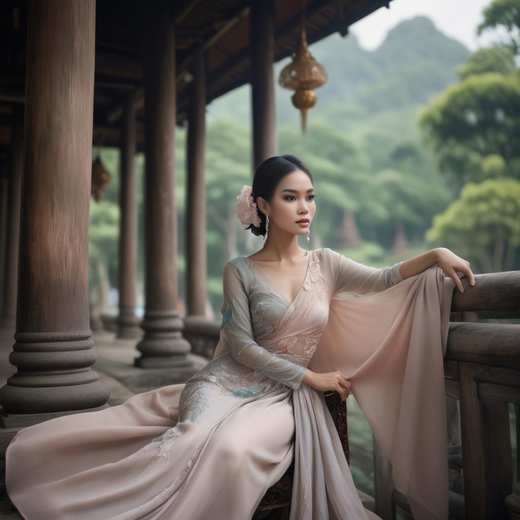 A stunning image of thai beauty in delicate flowing fabrics.