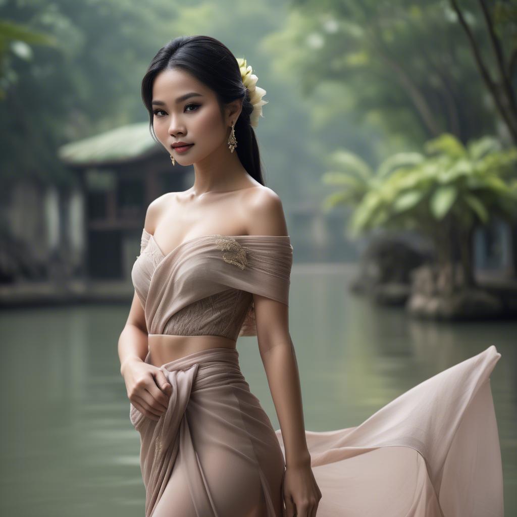 A stunning image of thai beauty in delicate flowing fabrics.