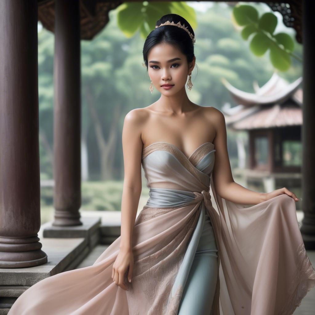 A stunning image of thai beauty in delicate flowing fabrics.