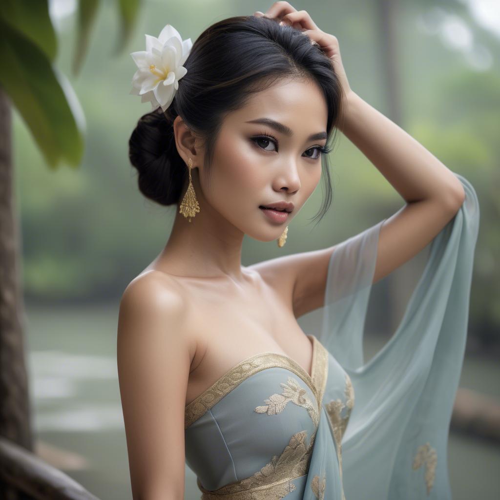 A stunning image of thai beauty in delicate flowing fabrics.